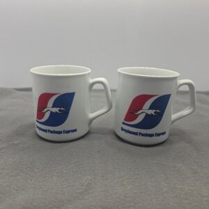 Vintage Greyhound Package Express Mugs Set of 2 White Ceramic Coffee Cups RetroB